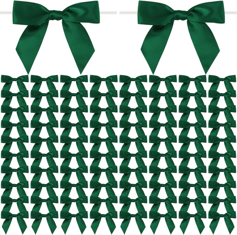 Adodotoe Forest Green Twist Tie Bows, 100 Pcs Satin Twist Tie Bows for Treat Bag Satin Ribbon Tie Bows for Tying Up Packages Present Bags Bakery Candy Bags Decorating Ribbon Bow Gift Wrap Bows - Image 1